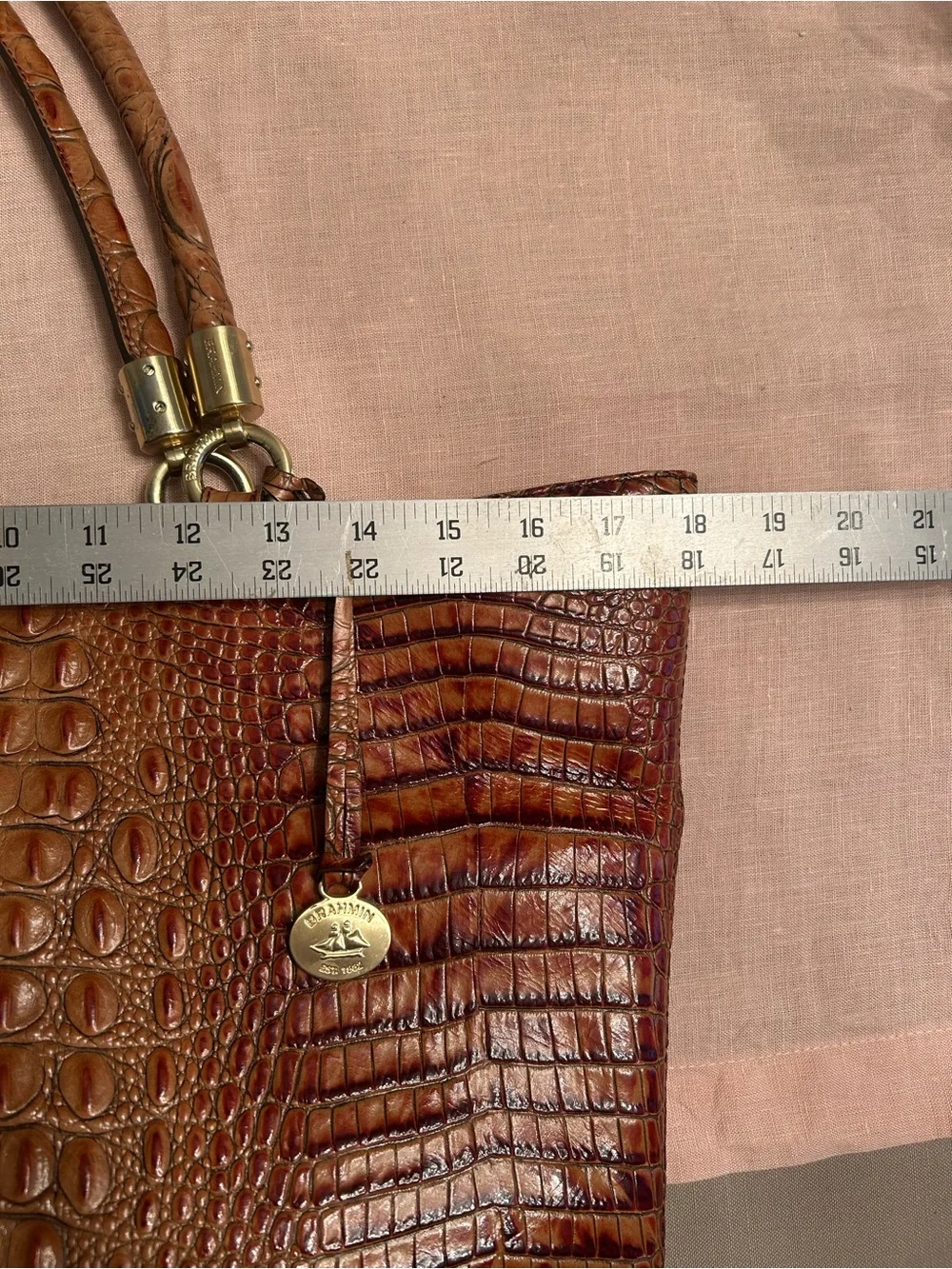 Brahmin Ruby satchel leather Melbourne Pecan handbag. Toasted almond